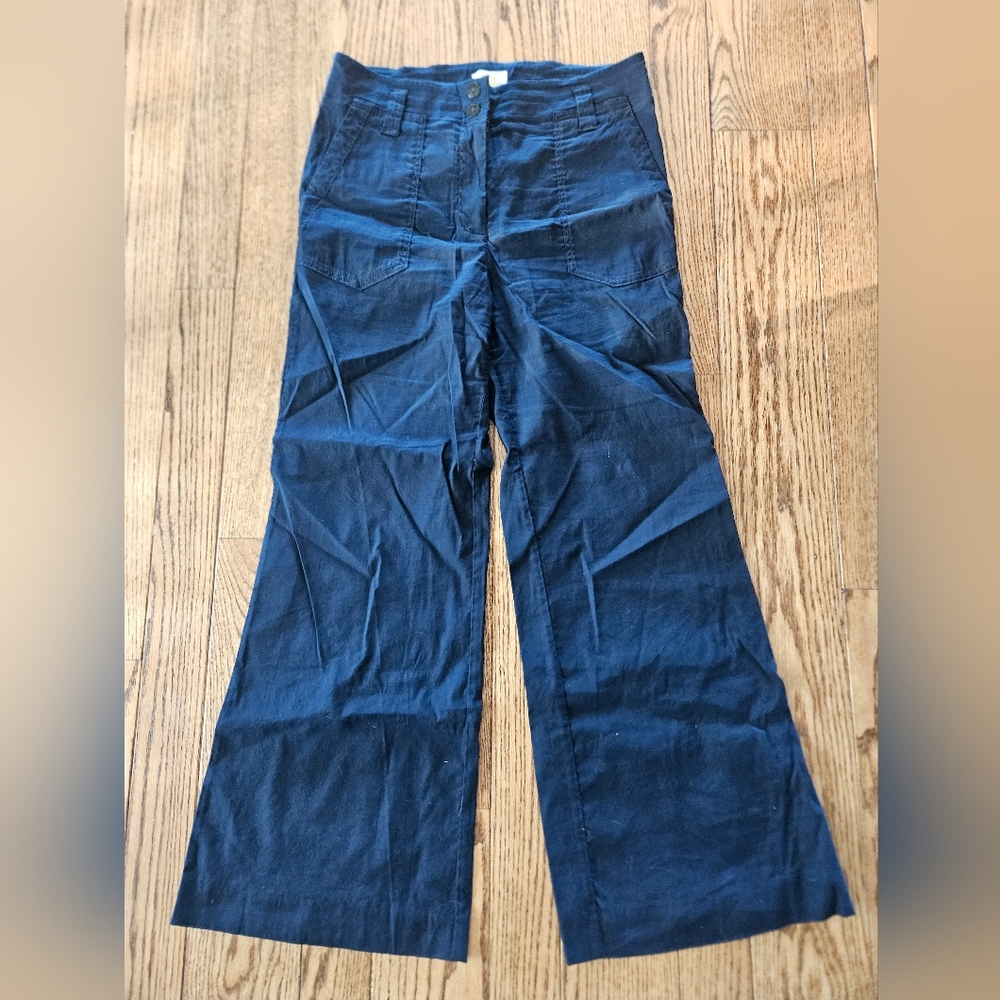 Anthropologie Maeve Navy Pants 14 Navy Wide Leg Cotton Linen